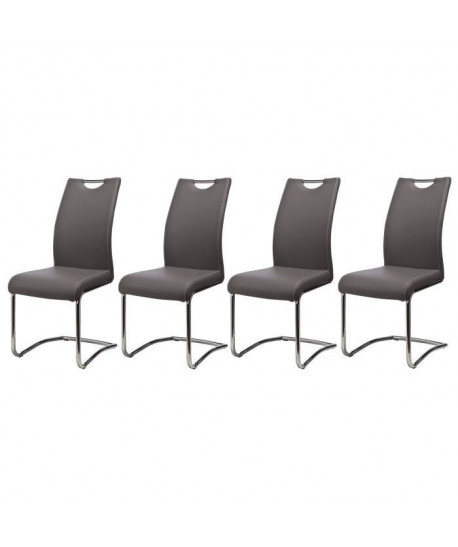 JOHN Lot de 4 chaises de salle a manger en métal  Revetement simili gris  Contemporain  L 43 x P 47 cm