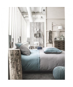 TODAY Parure de couette Cassandre 100% coton  1 housse de couette 220x240 cm  2 taies d\'oreillers 63x63 cm gris et bleu