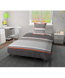 SOLEIL D\'OCRE Parure de couette Tchang 100% coton  140x200 cm  Gris et corail