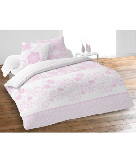 SOLEIL D\'OCRE Parure de couette BERENICE 100% coton 1 housse de couette 220x240cm  2 taies d\'oreiller  Rose