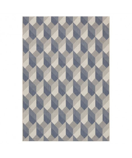 SPECTER Tapis moderne tissé plat en velours polypropylene  120x170 cm  Bleu gris et beige