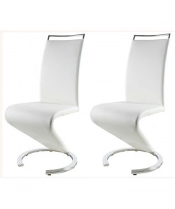 SIDNEY Lot de 2 chaises de salle a manger en méral  Revetement en simili blanc  Contemporain  L 49,5 x P 61 cm