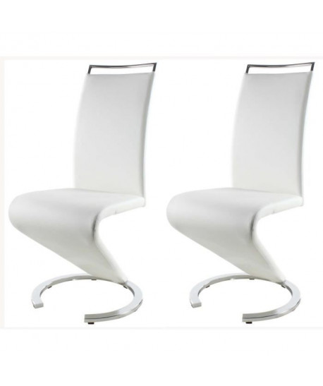 SIDNEY Lot de 2 chaises de salle a manger en méral  Revetement en simili blanc  Contemporain  L 49,5 x P 61 cm