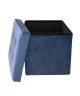 Pouf coffre de rangement pliable Velours  35x35cm  Bleu Indigo