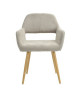 CROMWELL Chaise de salle a manger en métal imprimé bois  Revetement tissu beige  Style scandinave  L 56 x P 56 cm