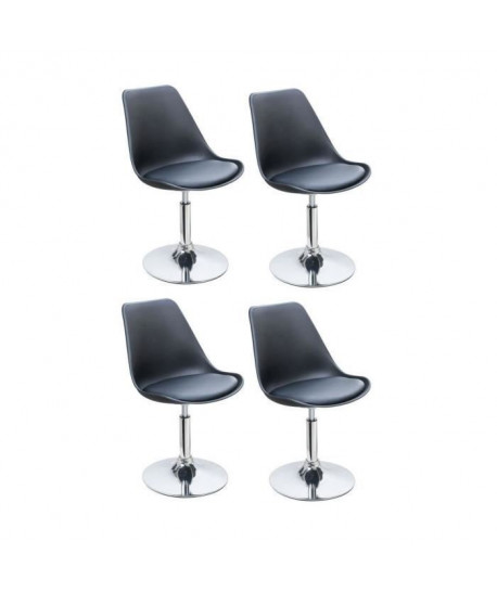 POPPY Lot de 4 chaises rotatives de salle a manger  Noir