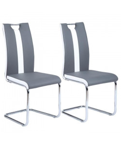 JADE Lot de 2 chaises de salle a manger  Simili gris et blanc  Style contemporain  L 43 x P 58 cm