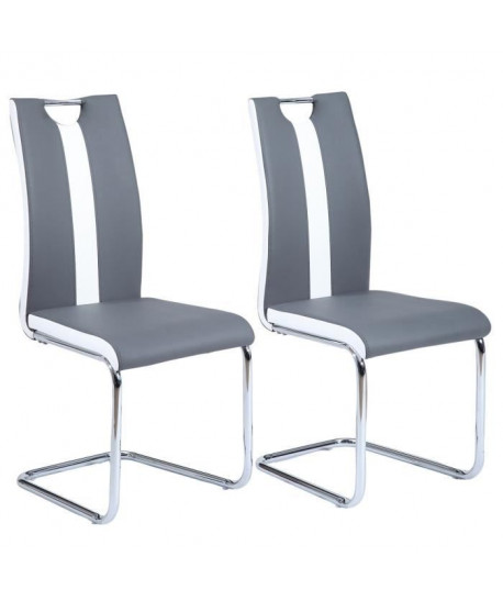 JADE Lot de 2 chaises de salle a manger  Simili gris et blanc  Style contemporain  L 43 x P 58 cm