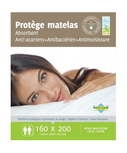 SWEETNIGHT Protegematelas CHLoe AEGIS 100% coton antiacariens 160x200 cm  Blanc