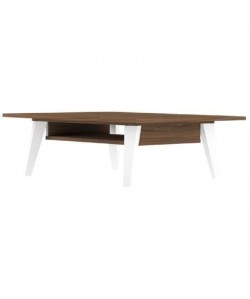 PRISM Table basse scandinave mélaminée décor noyer et blanc mat  L 89 x l 67 cm