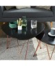 SIXTIES 2 tables basses gigognes vintage  MDF noir laqué mat avec pieds métal cuivre laqué  L 60 x l 60 cm et L 40 x l 40 cm